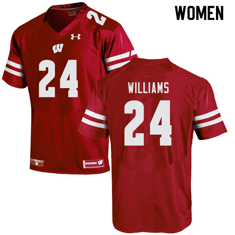 Women #24 James Williams Wisconsin Badgers College Football Jerseys Sale-Red - Click Image to Close
